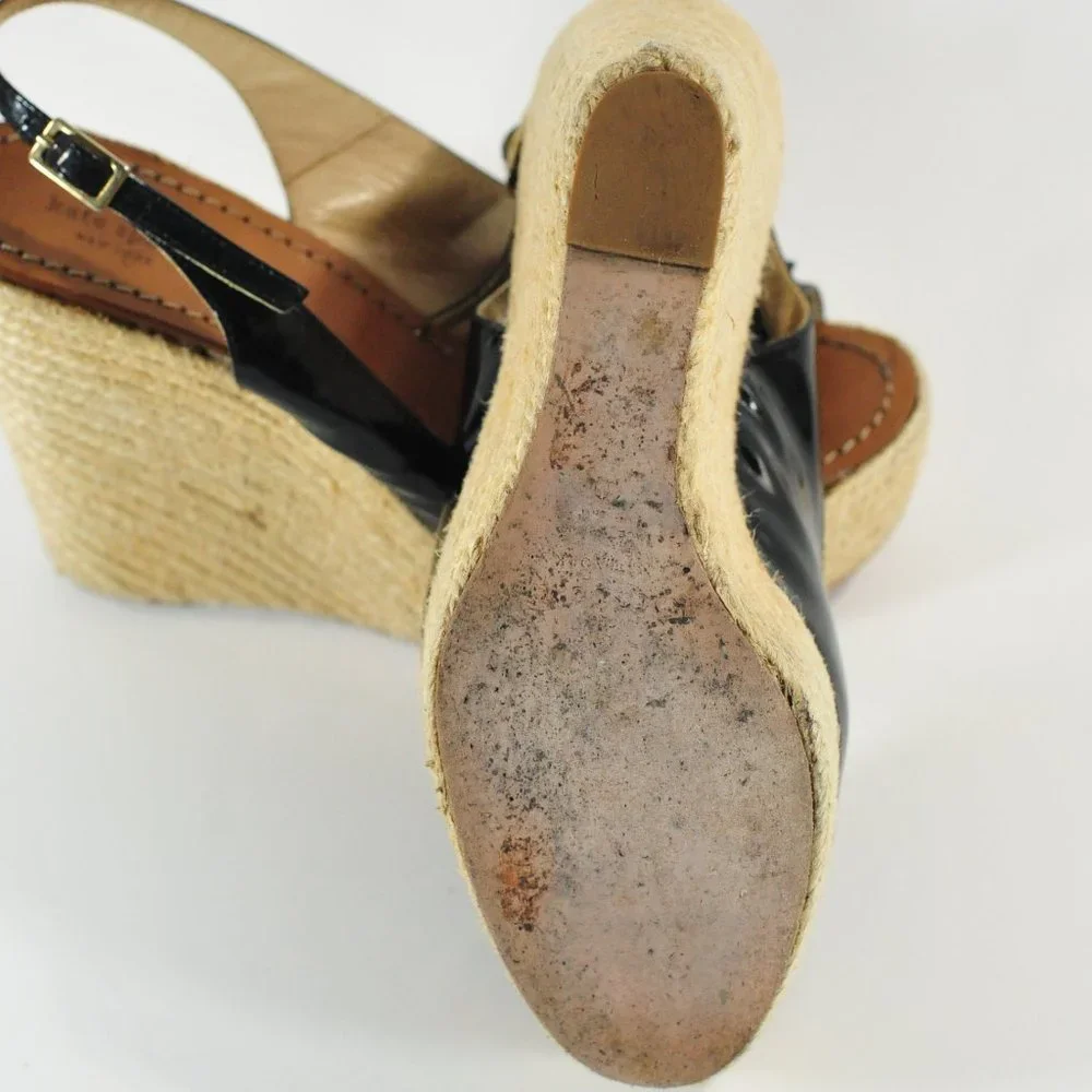 Kate Spade New York Black Patten Leather & Jute Wedge